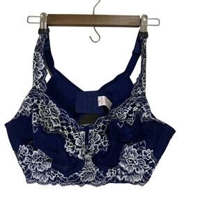 A628168 BREEZIES Luxe Two Tone Wirefree Lace Bra Navy 36DD